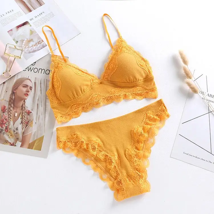 Cotton Lace Trim Lingerie Set