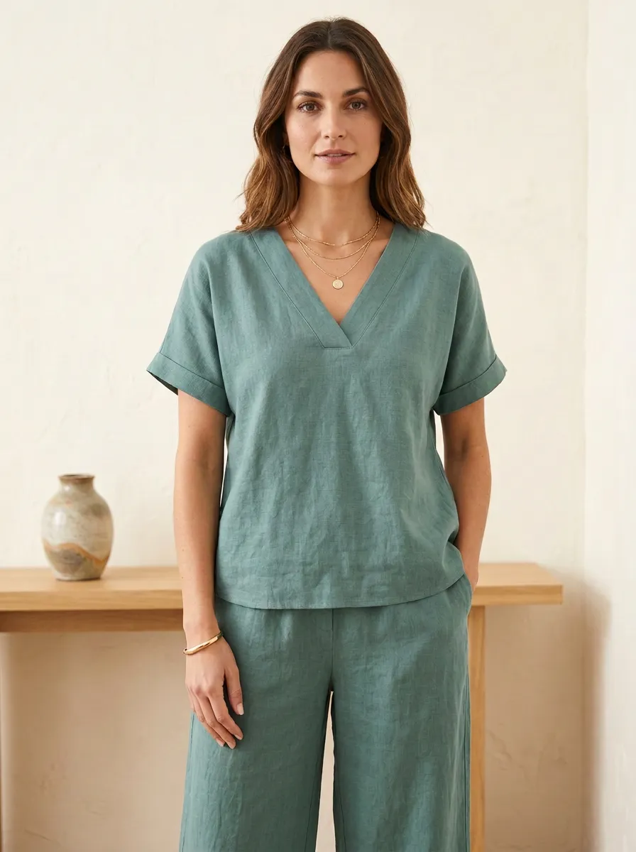 Travel-Ready Relaxed Women's V-Neck Casual Lounge Set