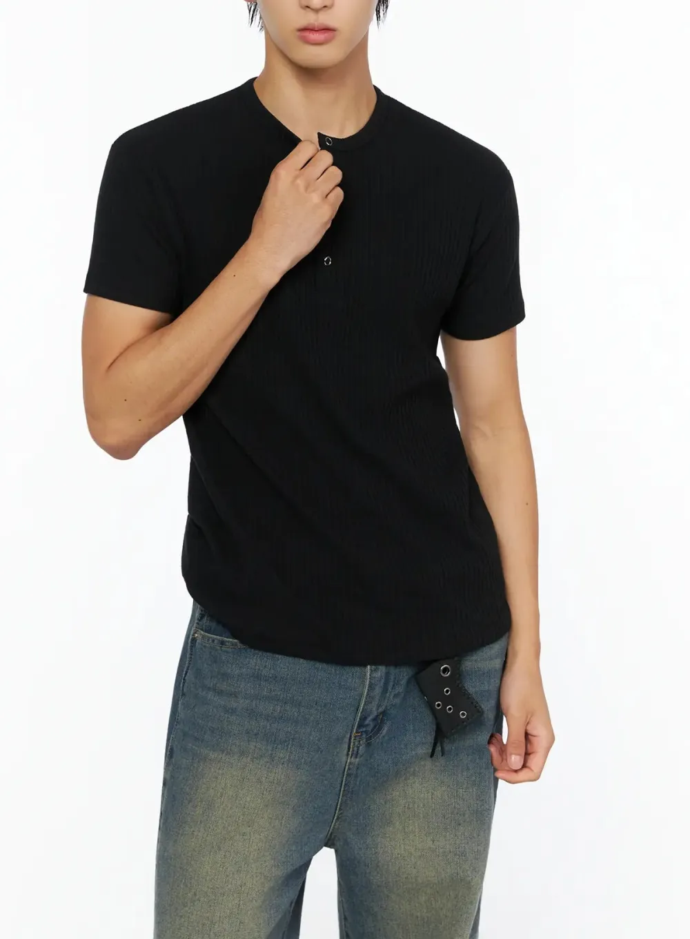 Men's Henley Ribbed Slim Fit Tee