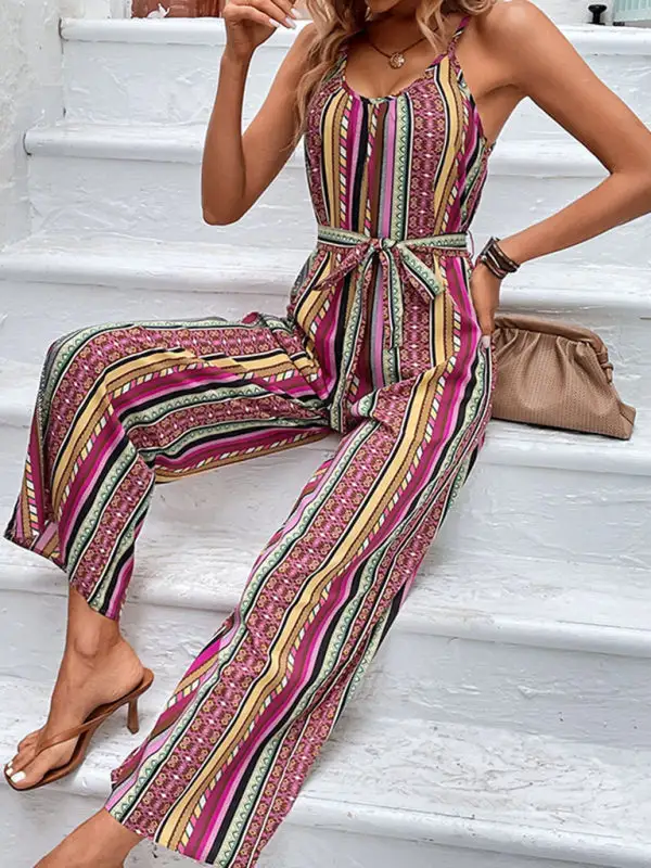 Elegant Bohemian Spaghetti Strap Jumpsuit Accessory
