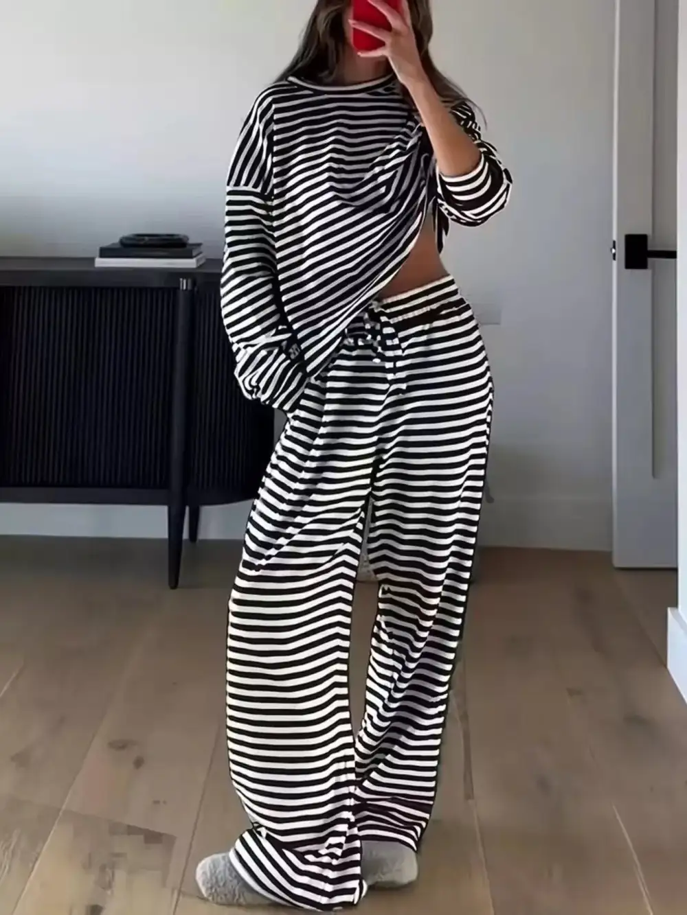 Relaxed Striped Long Sleeve Top and Pants Set