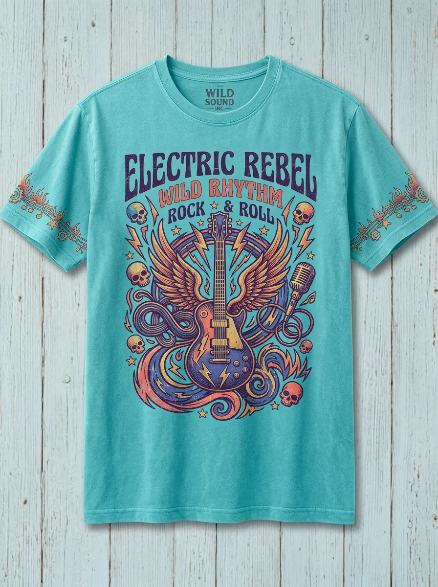 Unisex Rock Music Lover Electric Guitar Skull Printed T-shirt