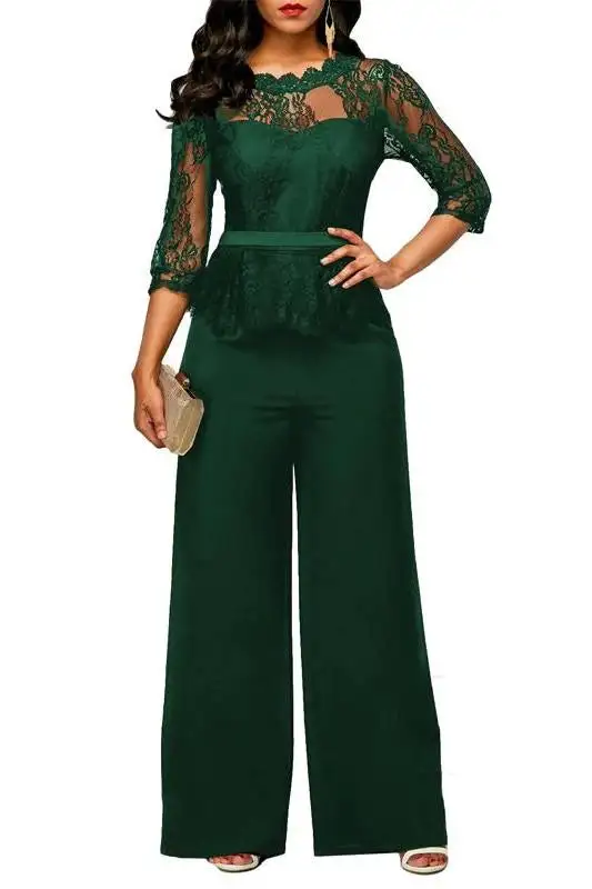 Lace Peplum Wide-Leg Jumpsuit