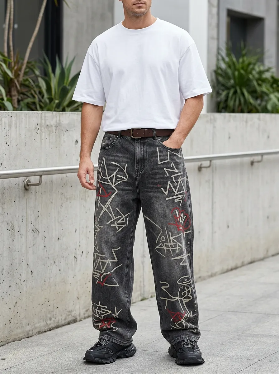 Unisex Downtown-Inspired Streetwear Graffiti Jeans