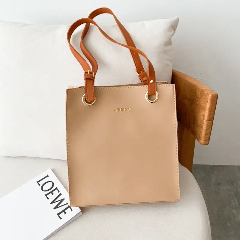 Durable PU Tote Bag Square Vertical Zipper Everyday