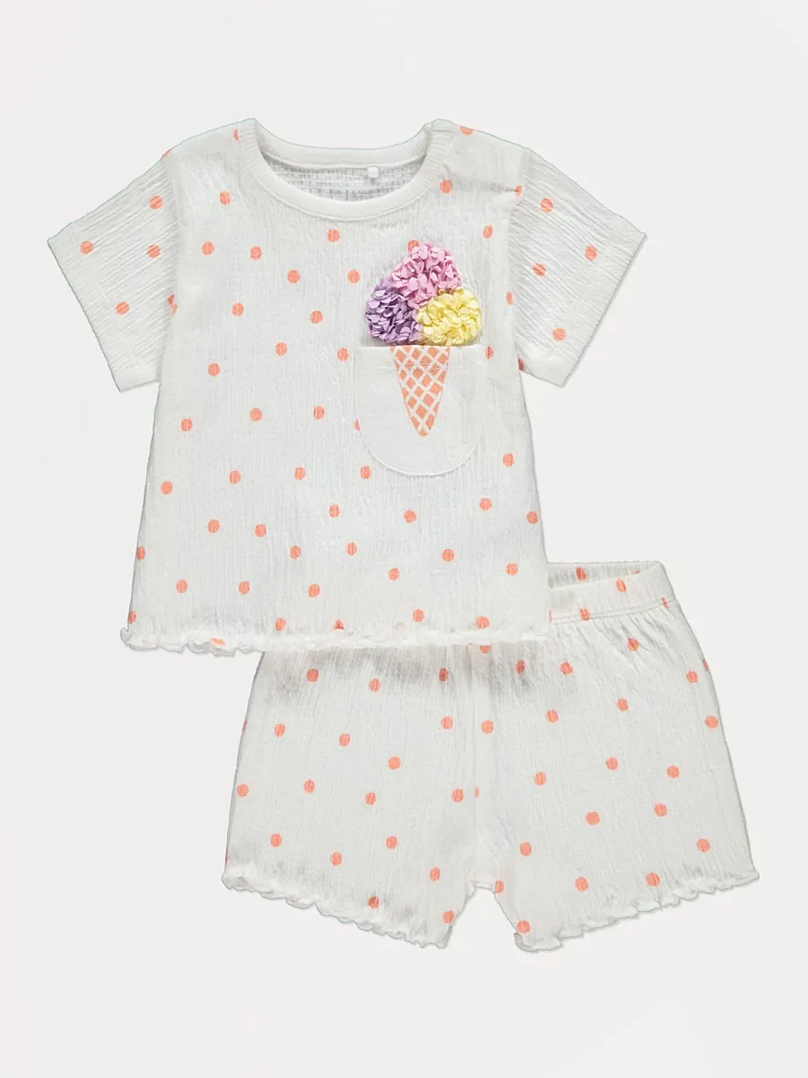 Neutral Pom Pom Ice Cream T-Shirt and Shorts Set