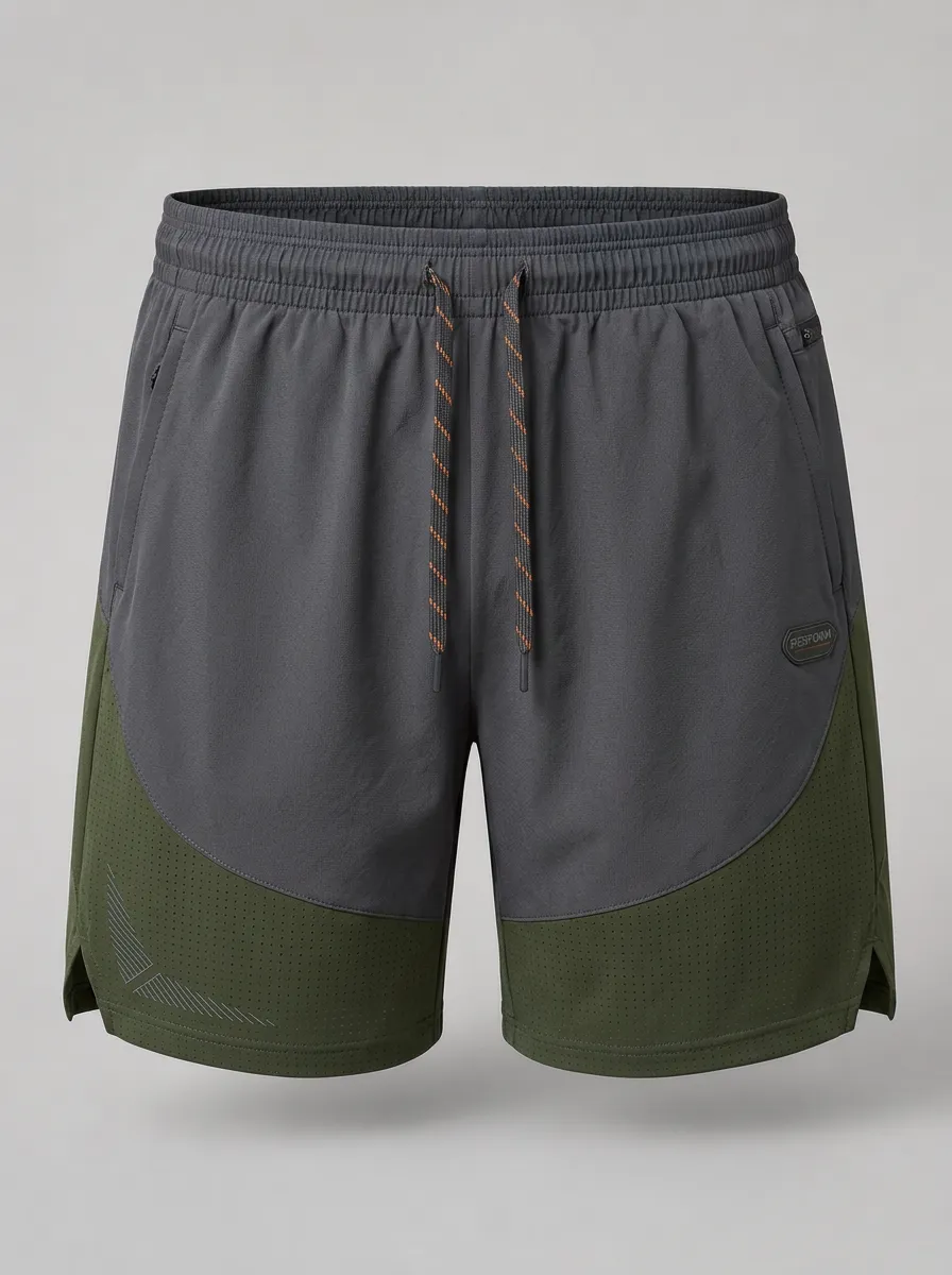 Men's Athletic Training Colorblock Perforated Printed Shorts
