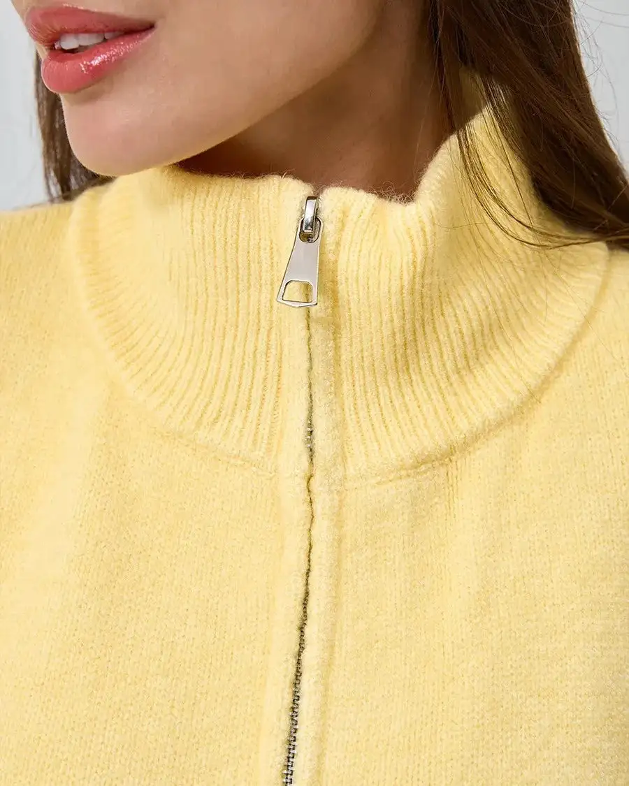 Cotton Polyester-Blend Zip-Up Oversized Knit Jacket