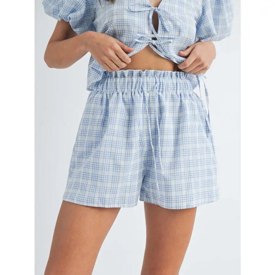 V Neck Puff Sleeve Top and Shorts Set