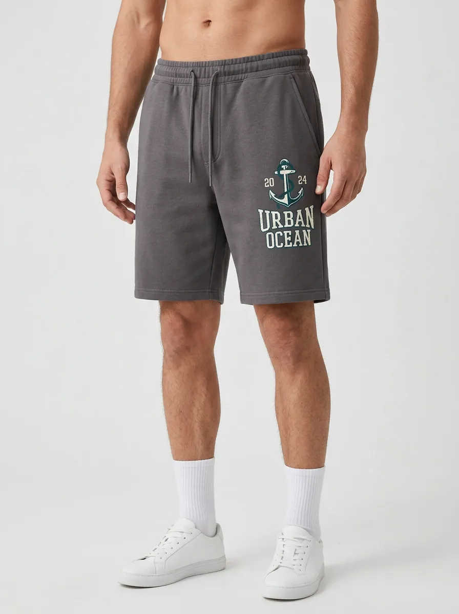 Men's Wave Anchor Drawstring Printed Sweat Shorts