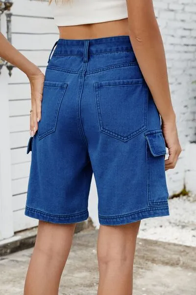 High Rise Shorts Cargo Pocket Denim Pants