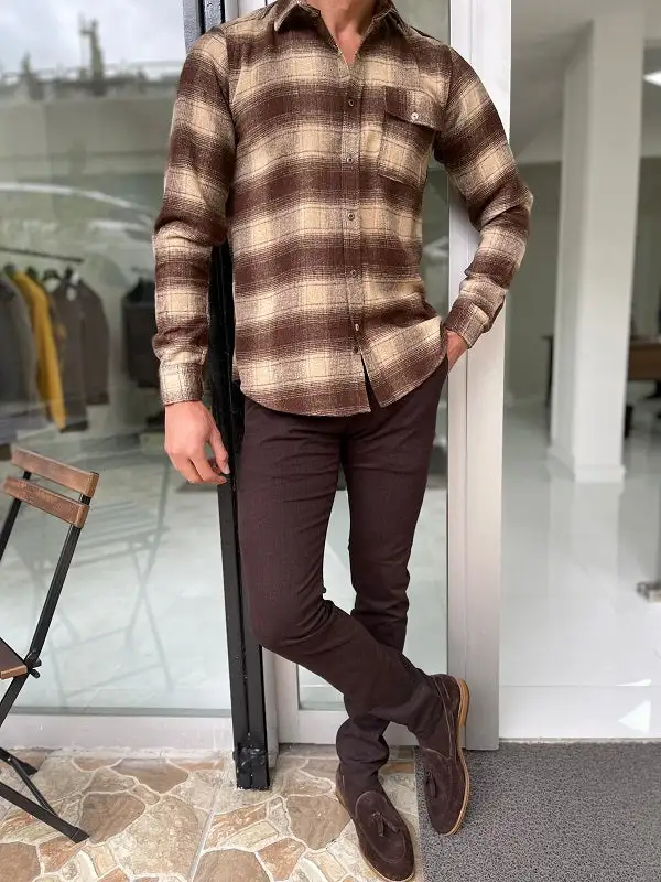 Slim Fit Plaid Casual Shirt