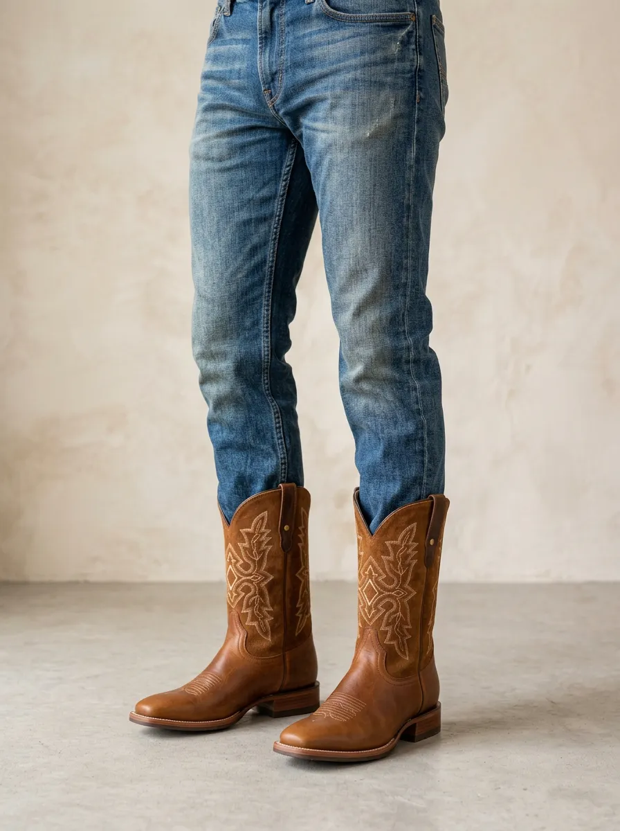 Men's Western Cowboy Embroidered Stitched Western Boots
