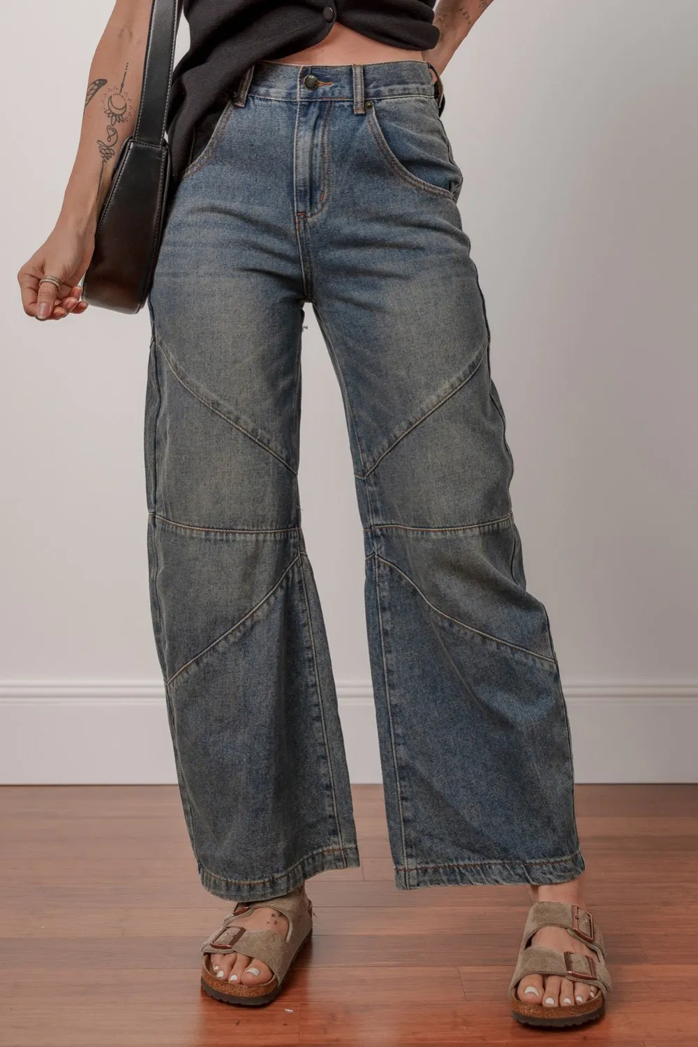 High Waist Straight Leg Pocketed Washed Casual Jeans