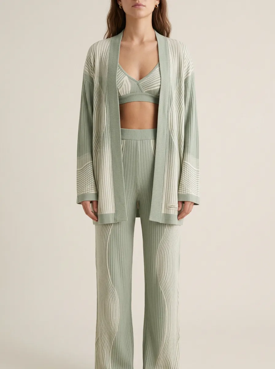 Wave Stitched Cardigan Lounge Set