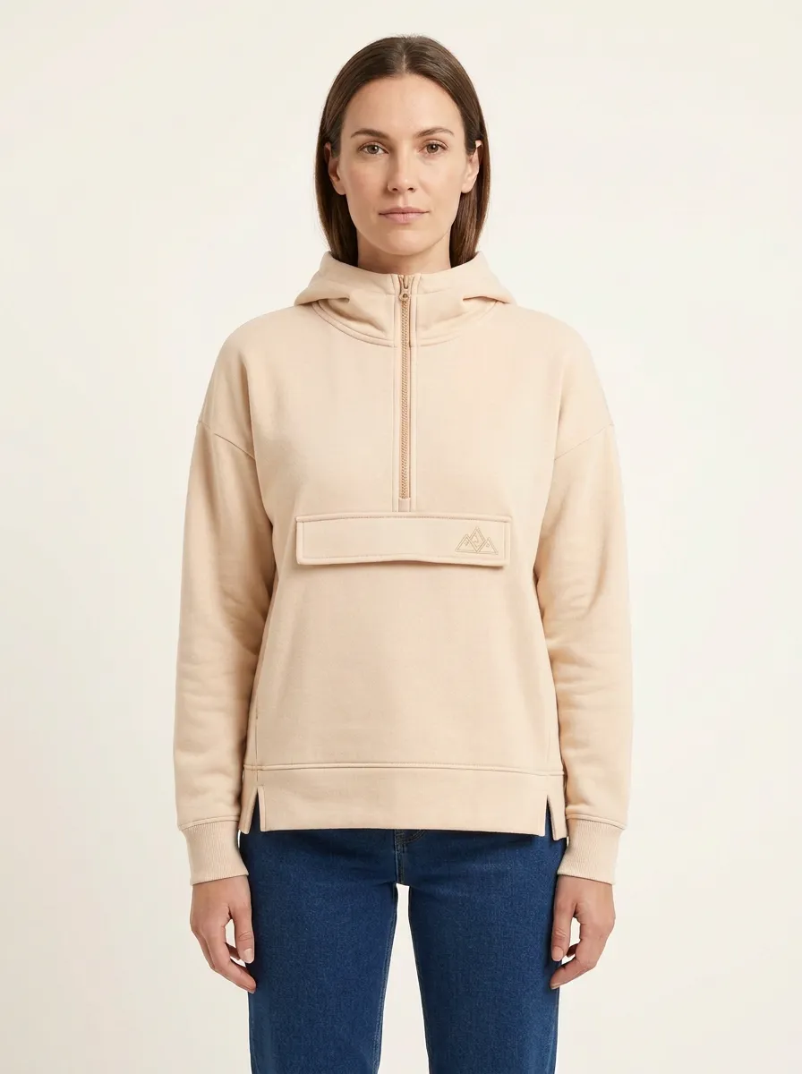 Women's Mountain-Embroidered Half-Zip Flap-Pocket Hoodie