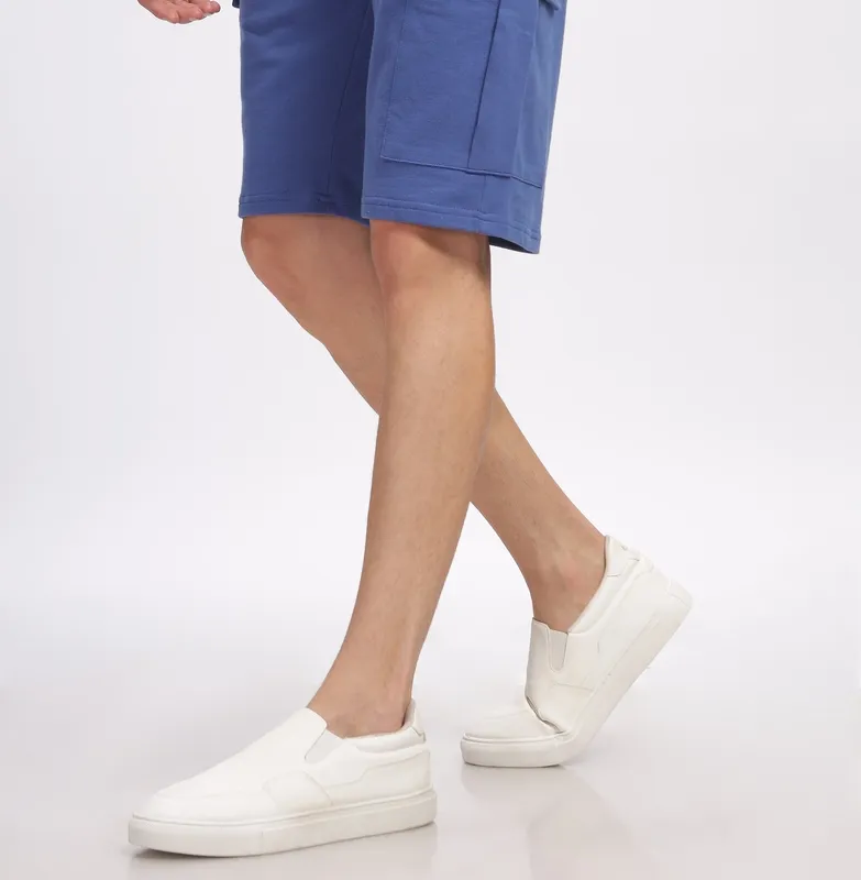 Blue Loop Knit Cotton Shorts