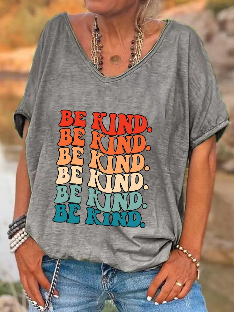 Be Kind Printed V-Neck Short-Sleeve T-Shirts