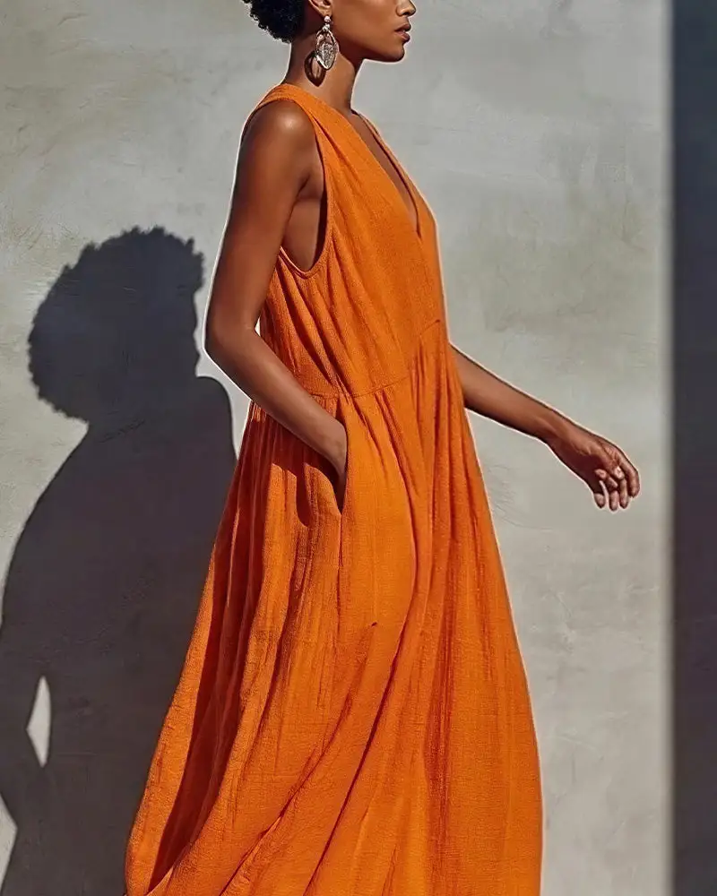 Effortless V-Neck Draped Maxi Dress