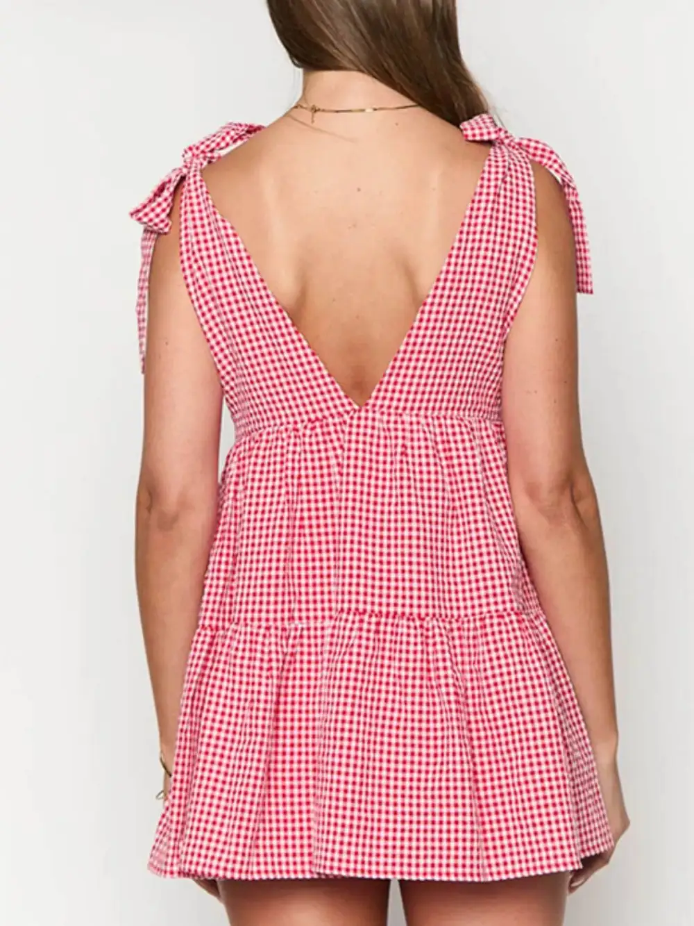 Gingham Tie-Shoulder Mini Dress