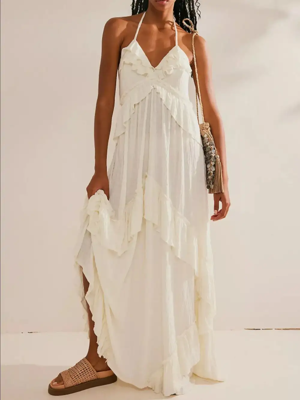 Halter Ruffled Maxi Dress