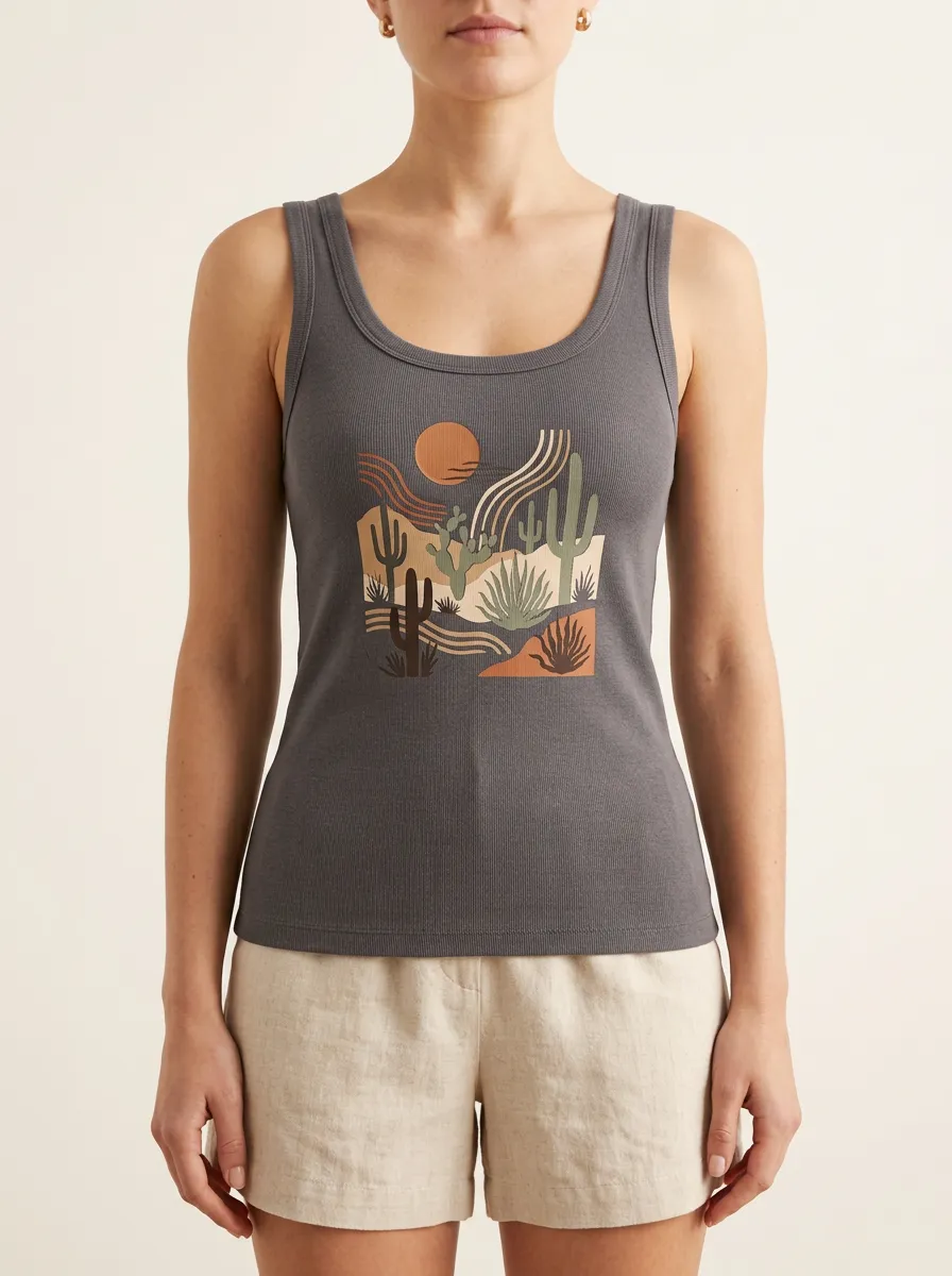 Cactus Sun Boho Built-In Bra Tank Top