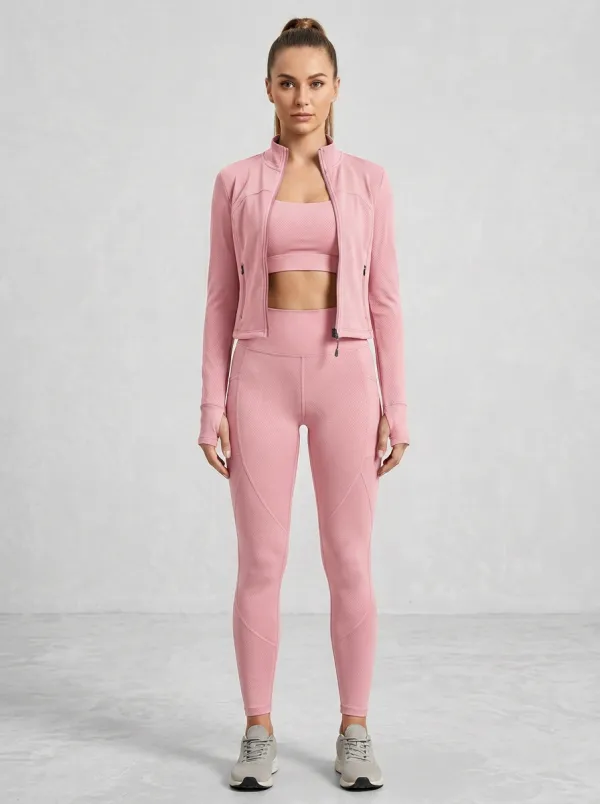 Performance-Inspired Textured Detail Collection Women's Three Piece Activewear Set
