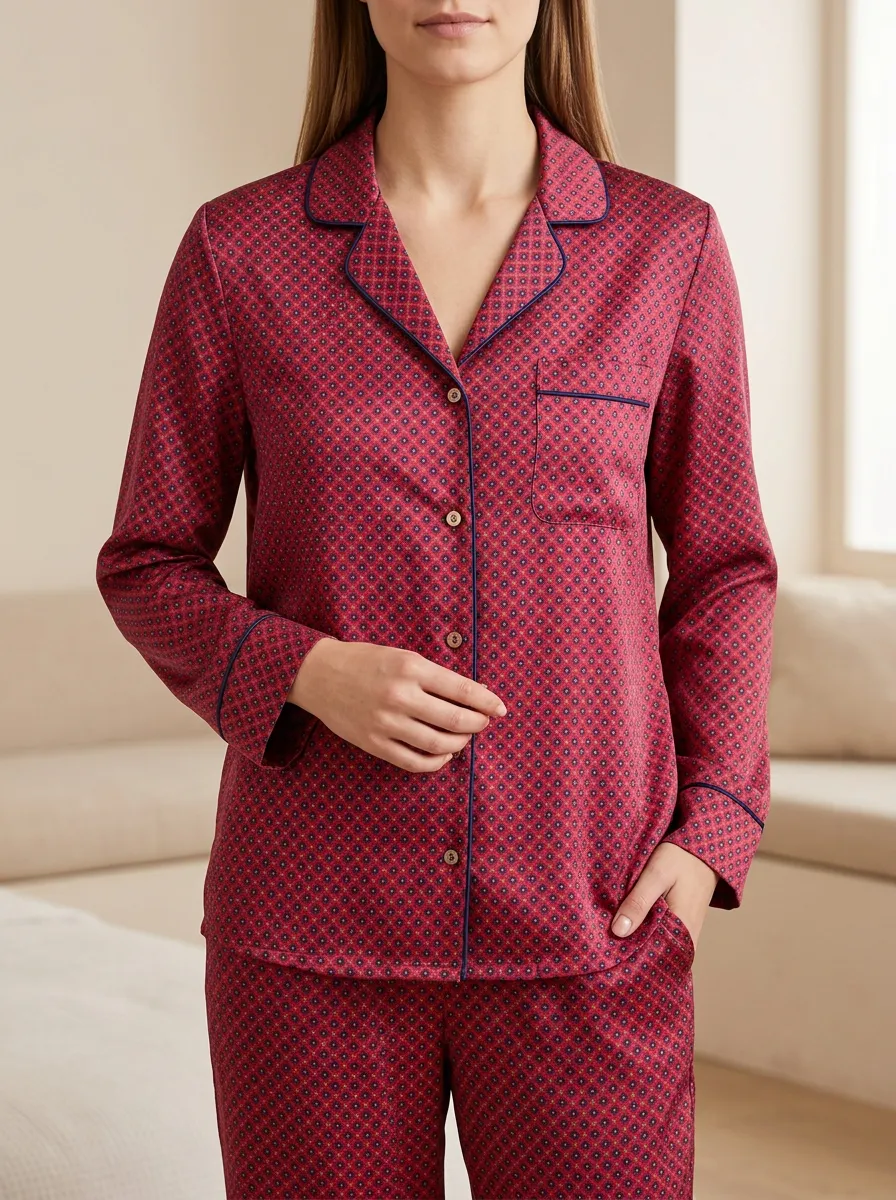 Soft Look Printed Button Front Sleepwear Top