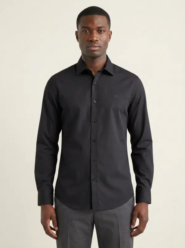 Men's Non-Iron Cotton Solid Grey Embroidered Logo Dress Shirt