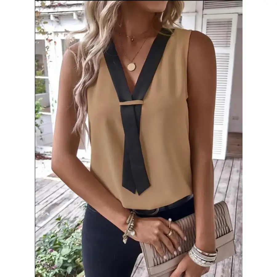 Full Size V Neck Contrast Tank Plus