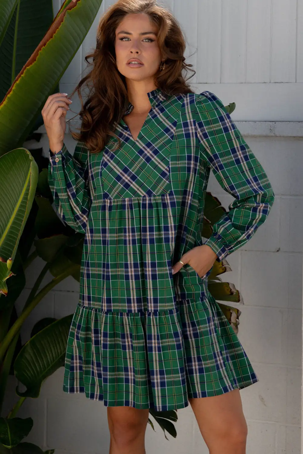 Relaxed Shape Plaid Printed Ruffle Mini Dress