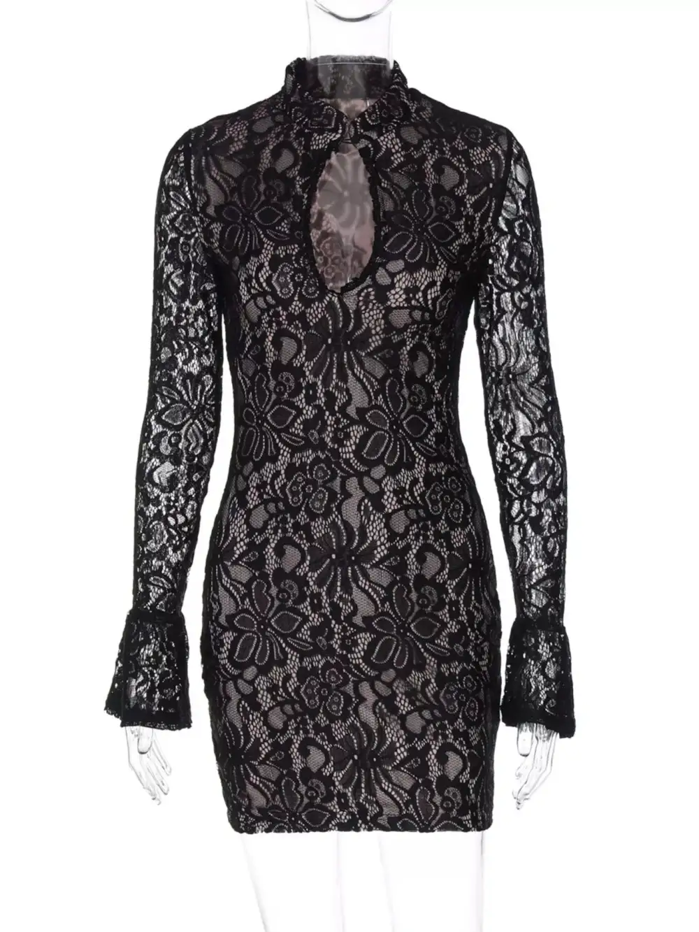 Lace Cutout Long Sleeve Mini Dress
