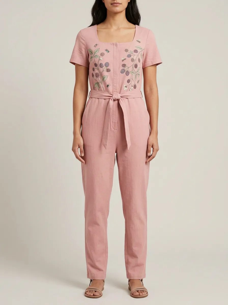 Women's Embroidered Short-Sleeve Jumpsuit