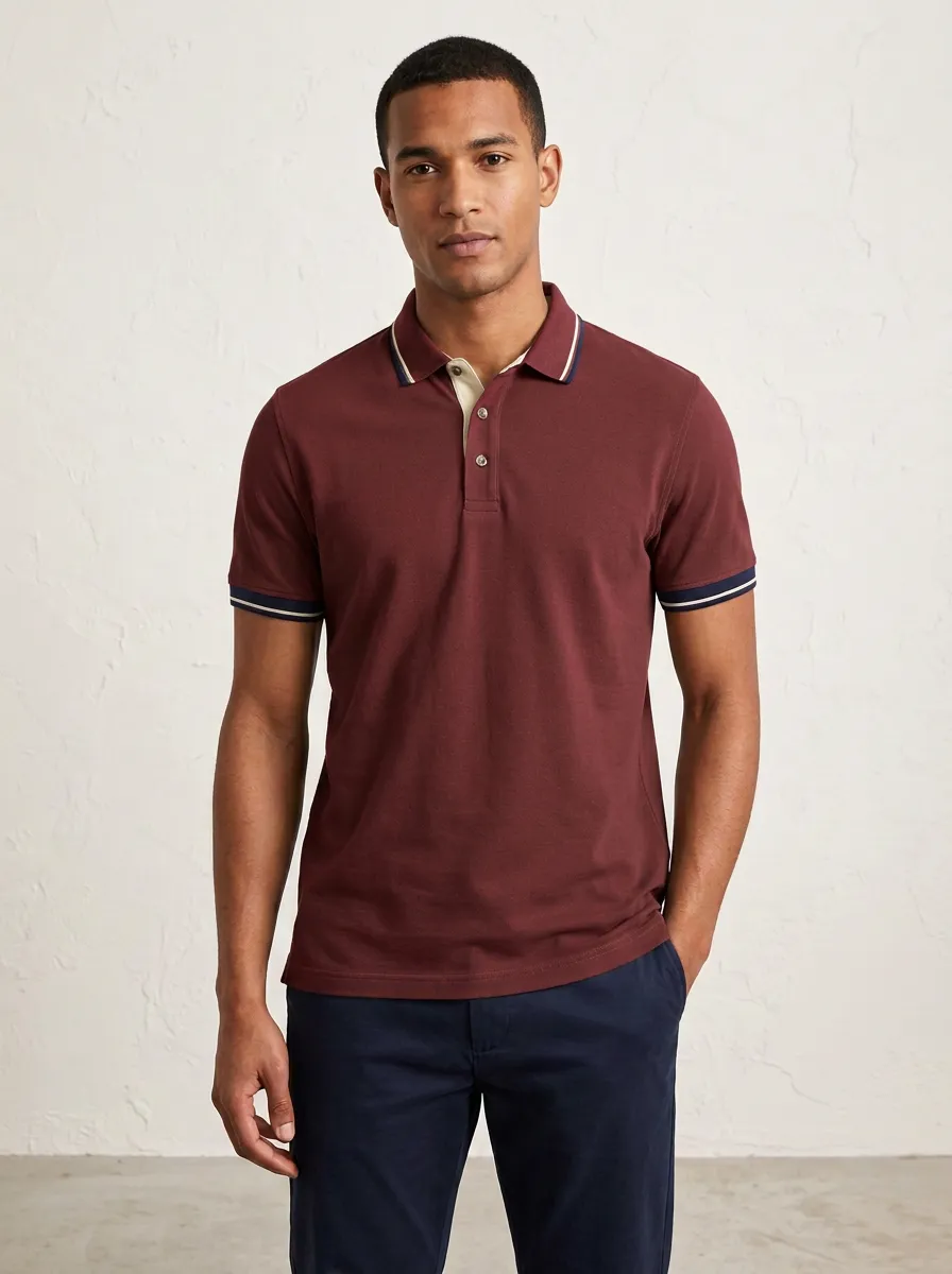 Men's Sage Green Contrast Trim Casual Polo Shirt
