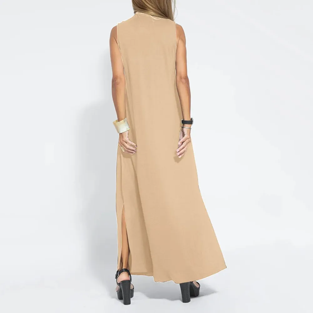 V-Neck Sleeveless Wrap Maxi Dress