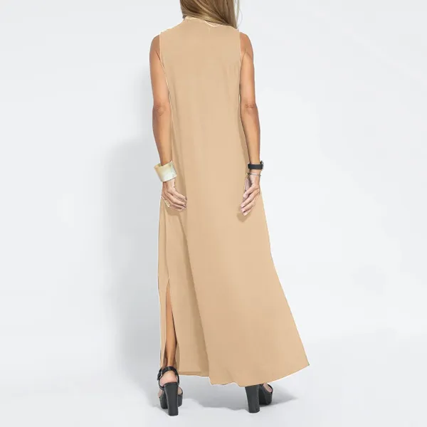 V-Neck Sleeveless Wrap Maxi Dress