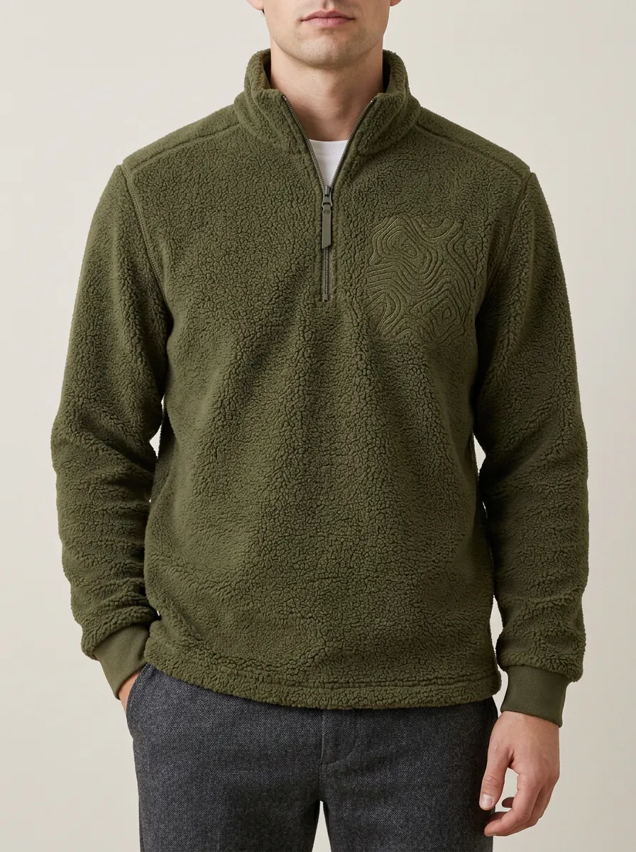 Outdoor-Inspired Half-Zip Fleece Topographic Men's Half-Zip Sweatshirt