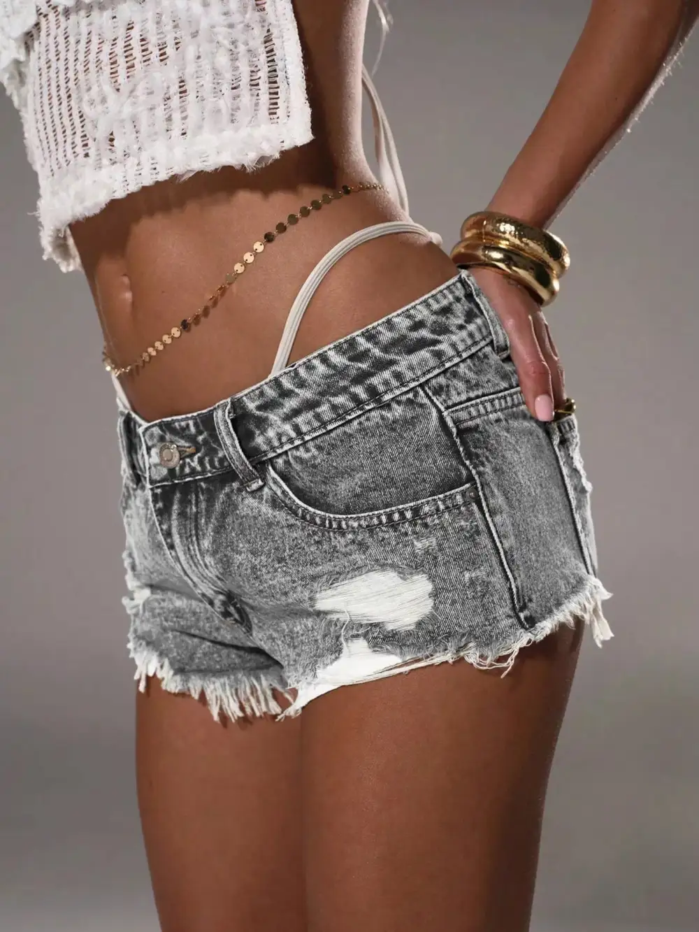 Refined Raw-Hem Distressed Cotton Denim Shorts