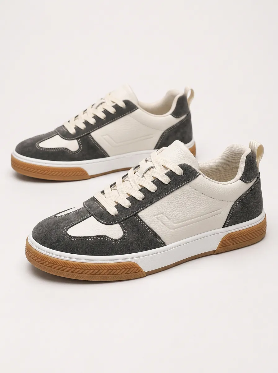 Men's Casual Two-Tone Suede Leather Lace-up Skate Shoes