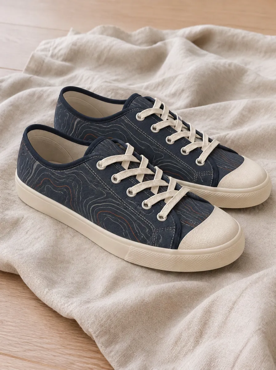 Men's Urban Hiking Lover Topographic Map Patterned Canvas Shoes