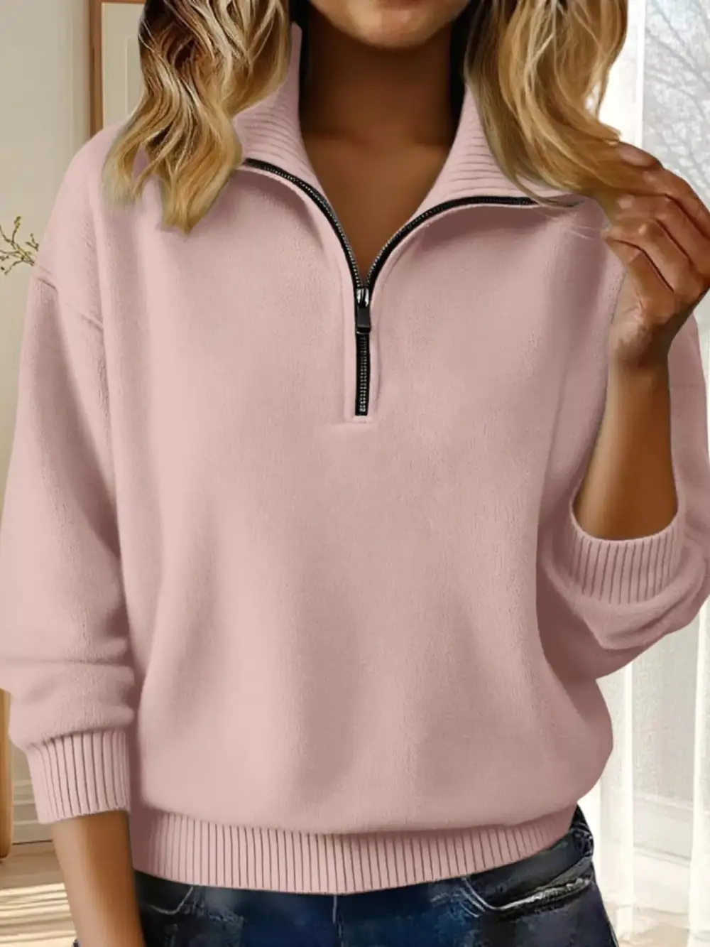 Half-Zip Drop Shoulder Sweater