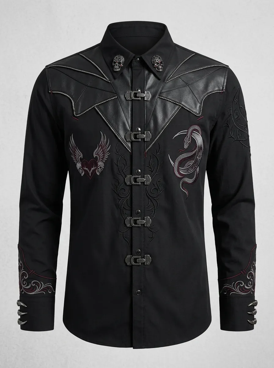 Arcane Skull Snake Wing Statement Men's Gothic Shirt