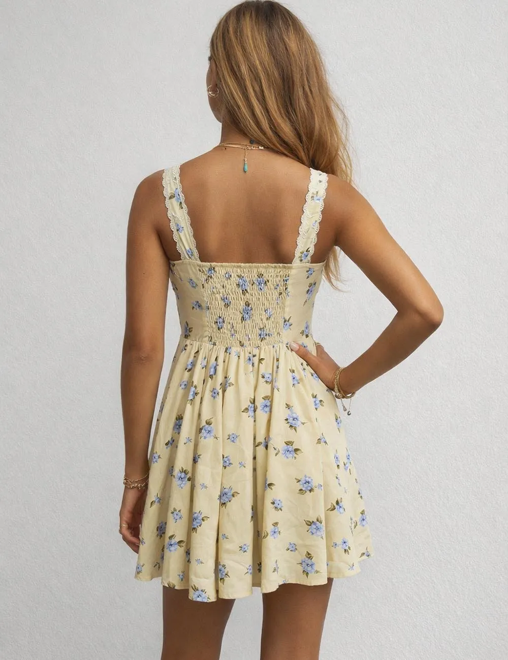 Square Neck Lace Trim Mini Dress