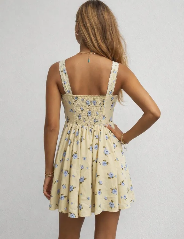 Square Neck Lace Trim Mini Dress