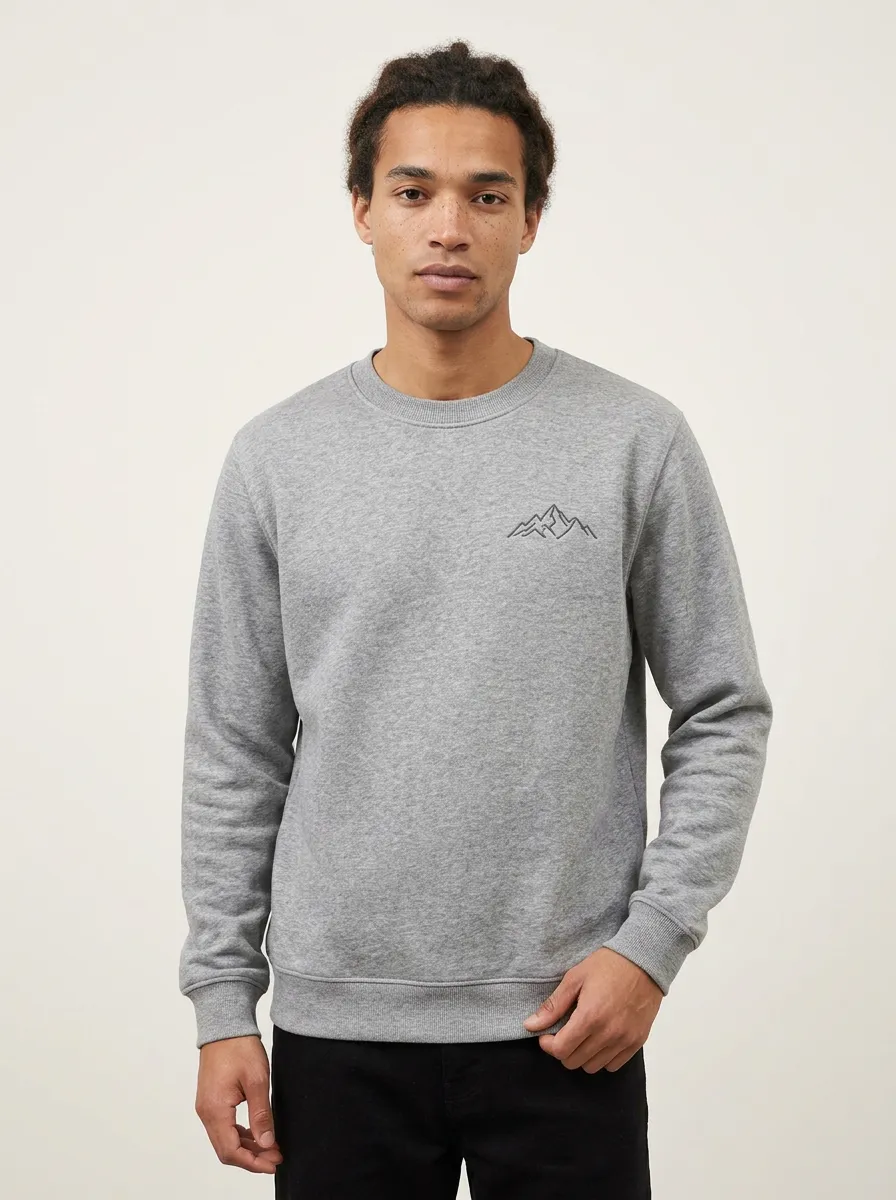Men's Heather Grey Mountain Minimalist Line Art Fleece Sweatshirt