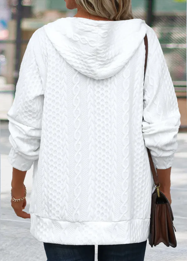White Patchwork Long Sleeve Hooded Coat