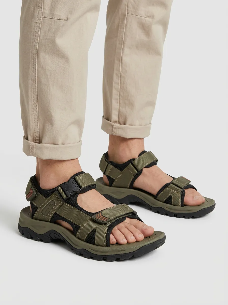 Men's Outdoor Hiking Olive Green Adjustable Strap Sandals