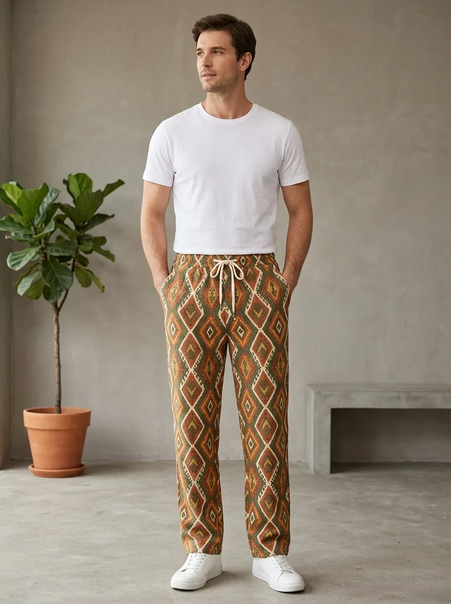 Weekend Ready Graphic Print Geometric Print Check Print Men's Printed Casual Pants