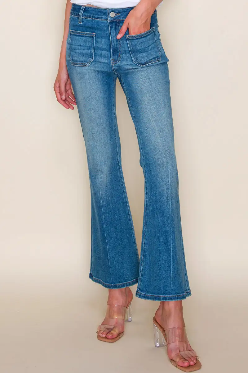 Mid Rise Cropped Flare Jeans