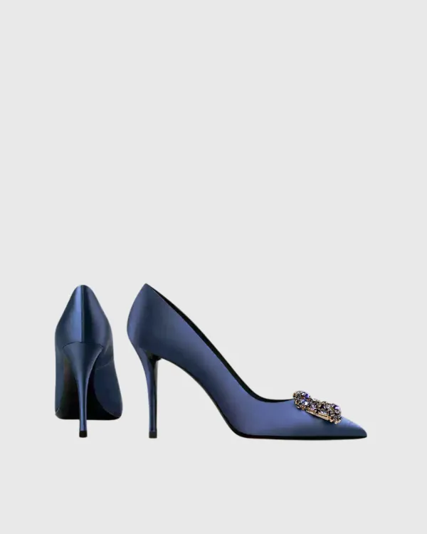 Rhinestone Buckle Pumps in Royal Blue